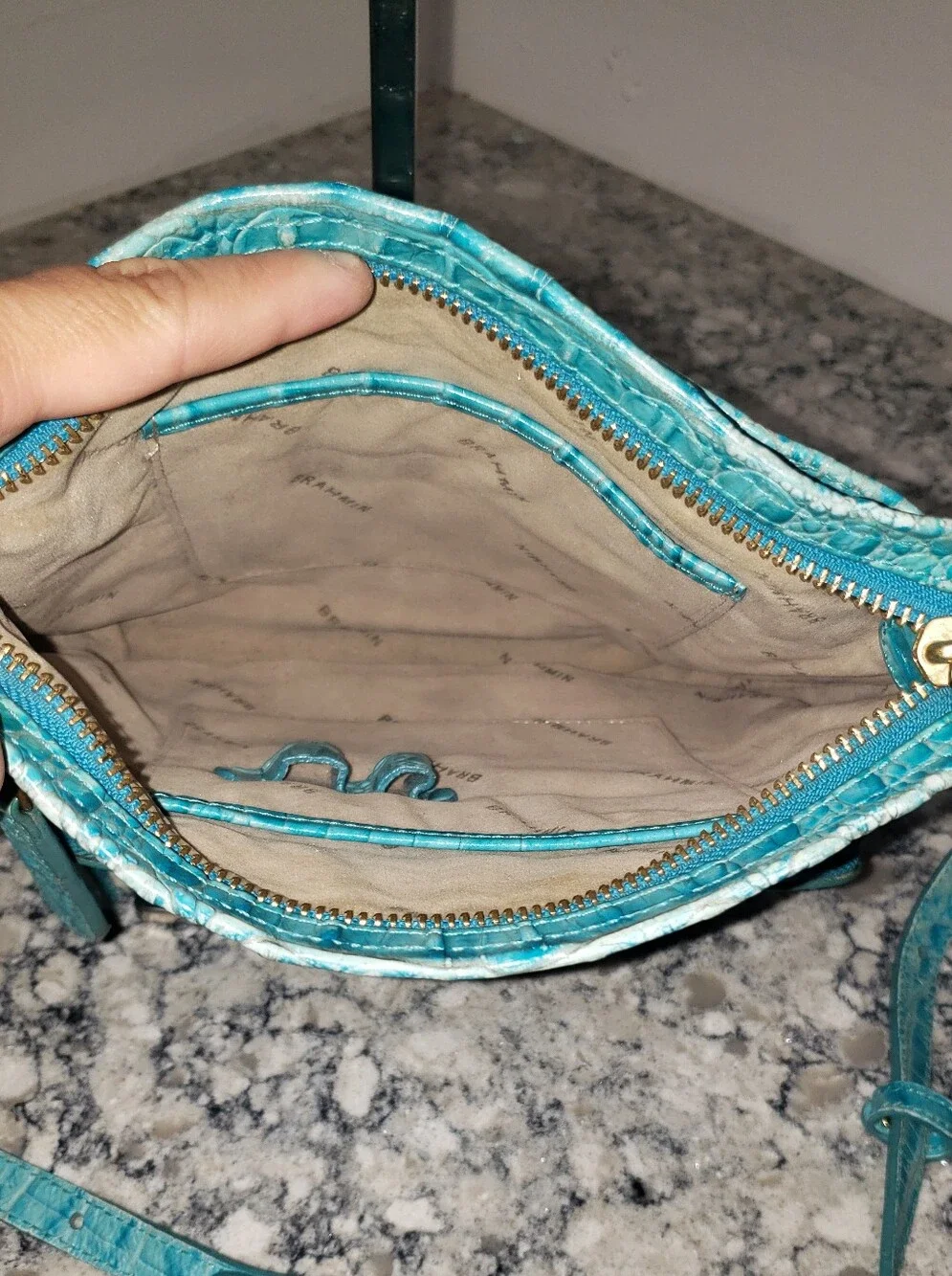 Brahmin Cleo Capri Turquoise Blue Leather Crossbody Bag